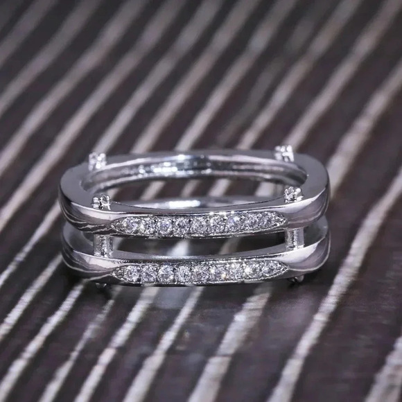 ▶Square Glitter Zircon Double Layer Silver Plated Ring for Men, L187 - Picture 5 of 6